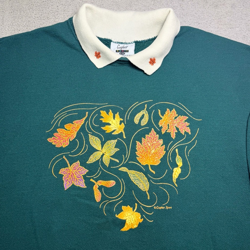 Vintage Gopher Sport Collared Sweatshirt Women’s XL Green Floral Print USA Made - Picture 2 of 11